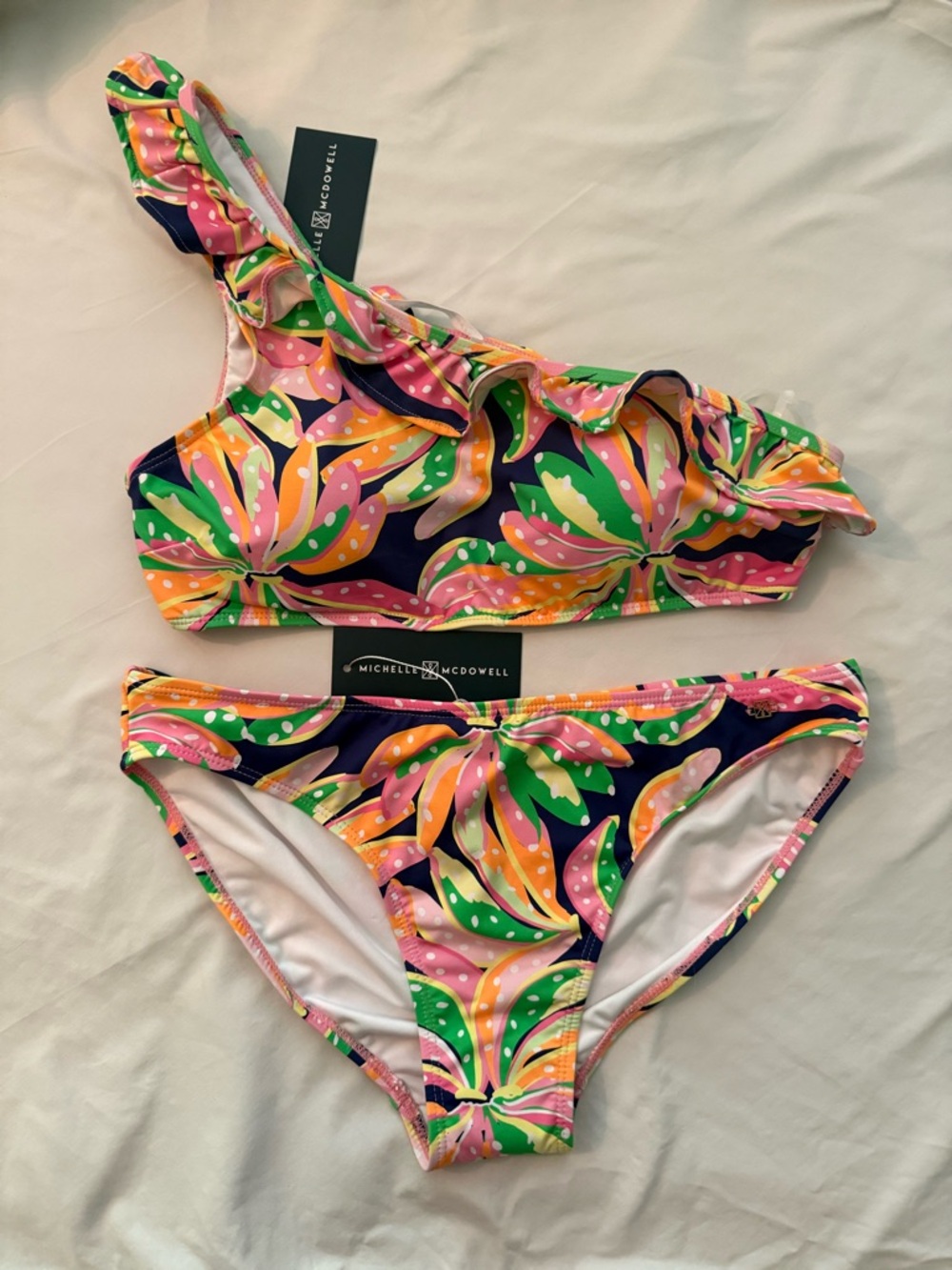 Michelle McDowell One-Shoulder Floral Bikini Set - Pink Green Orange